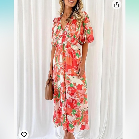 *NEW* Casual short sleeved v-neck boho floral ruched maxi dress - Picture 2 of 2